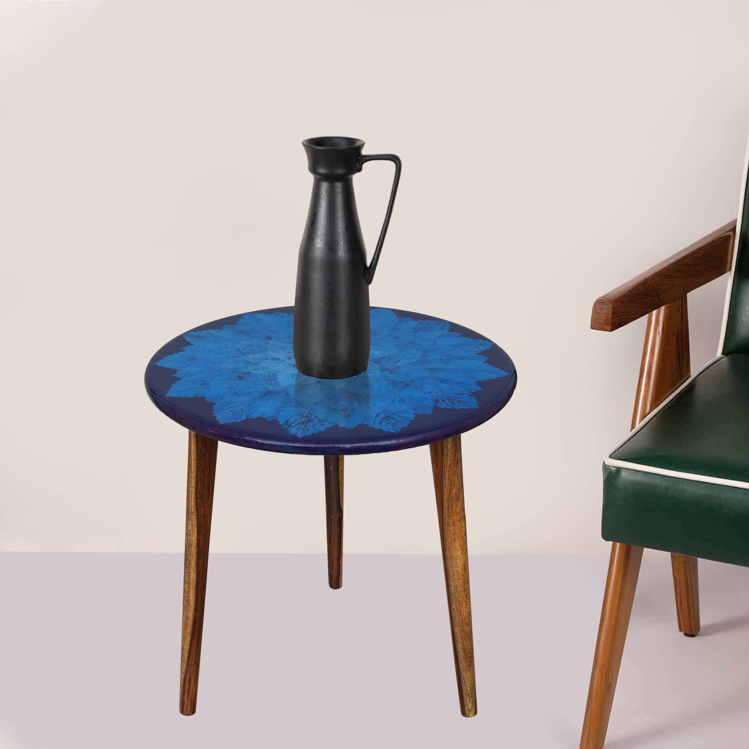 Wooden Round Side Table | Epoxy End Table | Living Room Furniture