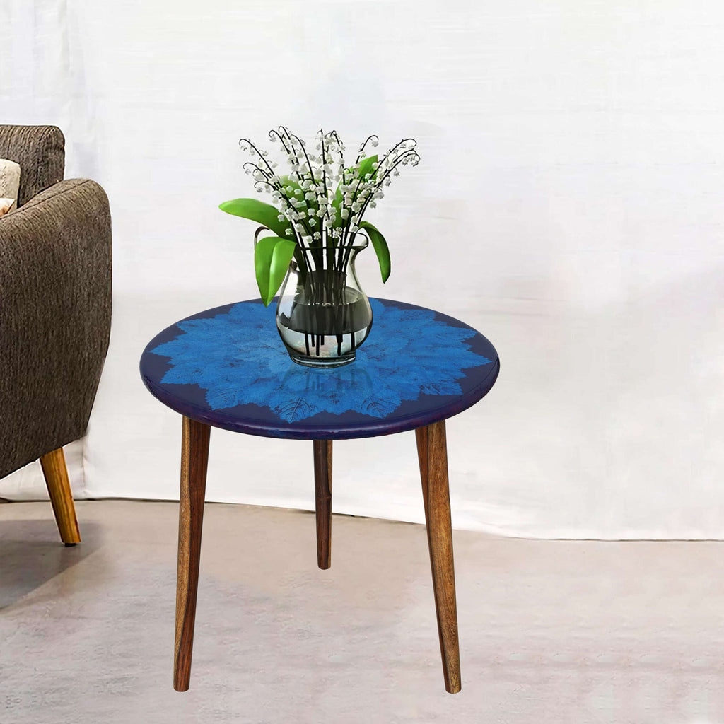 Wooden Round Side Table | Epoxy End Table | Living Room Furniture