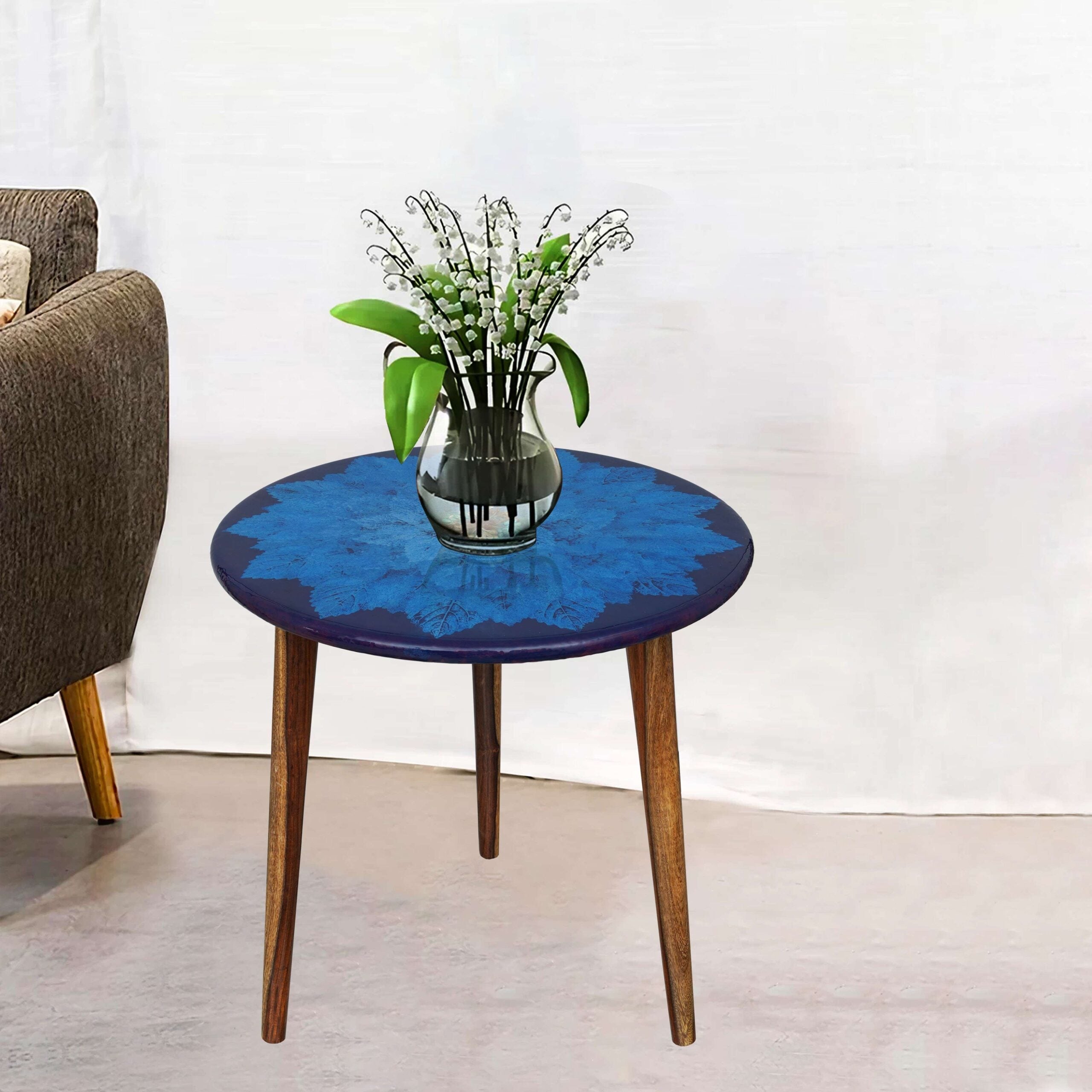 Wooden Round Side Table | Epoxy End Table | Living Room Furniture